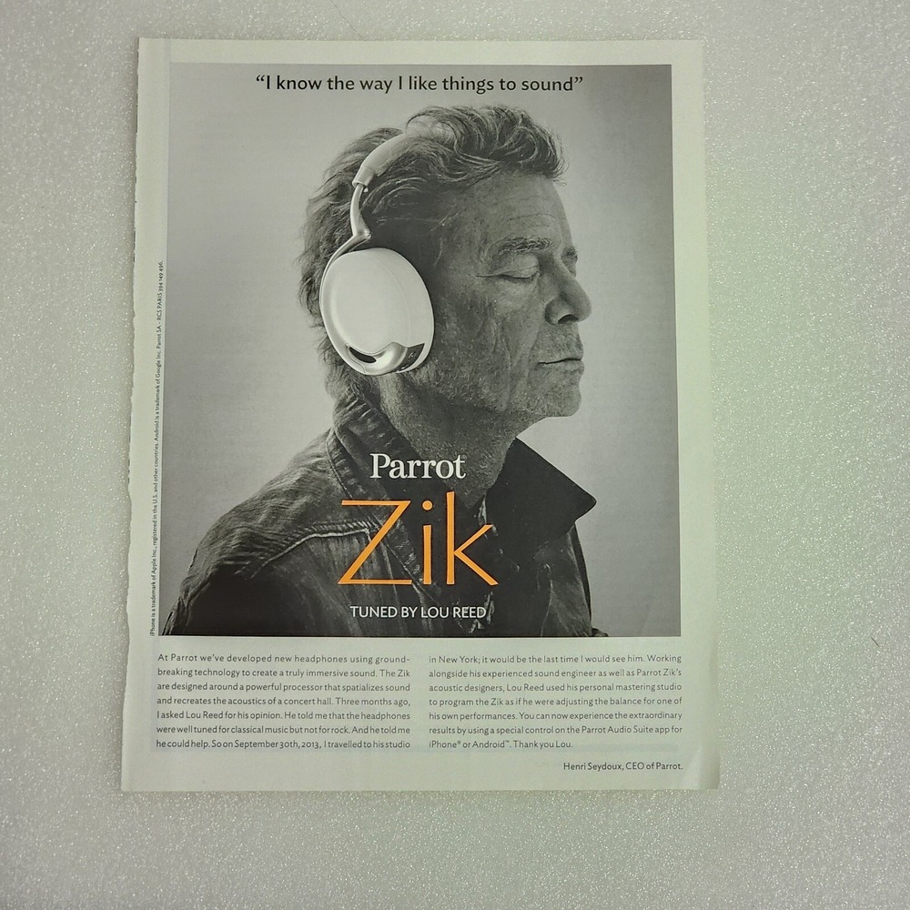 Print Ad Parrot Zik headphones Lou Reed Henri Seydoux 8x10 2013